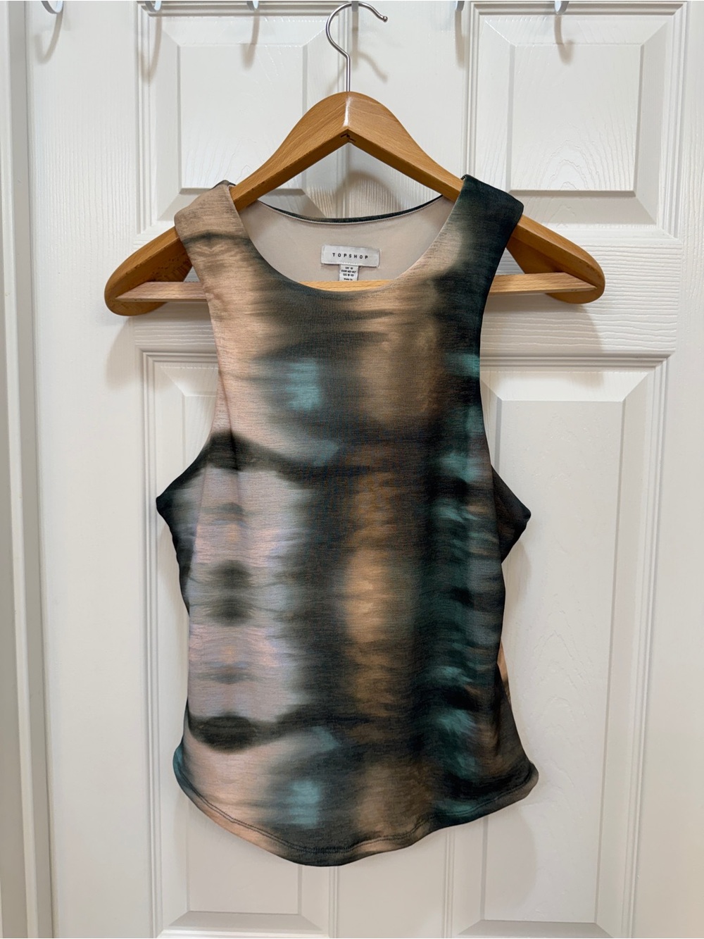 Topshop Tie-Dye Effect Tank Top in Black, Teal, and Beige